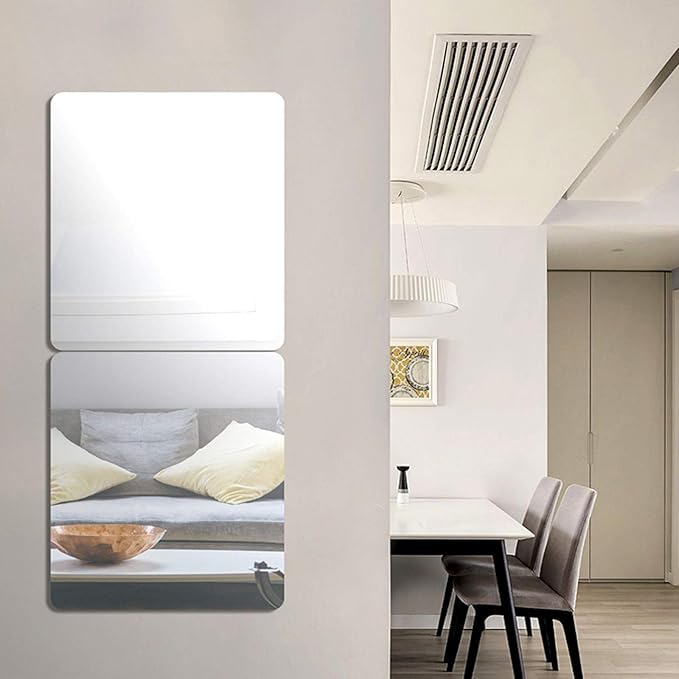 Acrylic Self Adhesive Mirror Sheet for Wall, Plastic Non Glass Sticky Kid Safety Mirror Tiles for Wall Rectangle 13.5x16 inch 2Pcs