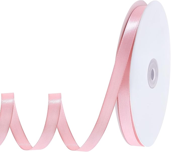 120 Yards Pink Ribbon 3/8 Inch Craft Thin Satin Ribbons for Cake Bows Lei Hair Scrapbook Gift Wrapping Wedding Party Card Christmas Decorations