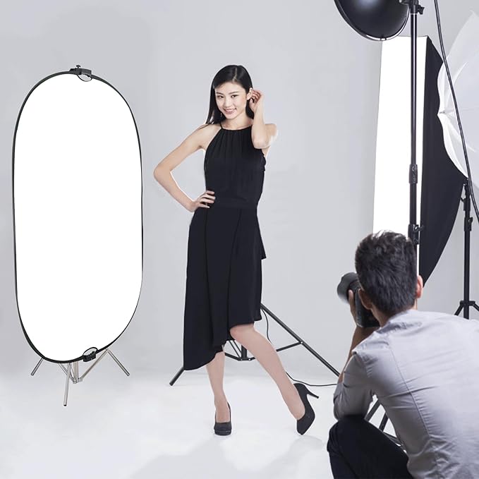 WELLMAKING 35''x47'' (90x120cm) Reflector Photography with Threaded Handle, Collapsible Light Reflector with Bag & tilt Adapter, 5in1 Reflector for Studio - Translucent, Silver, Gold, White and Black