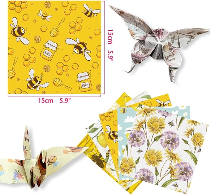 Square Origami Paper 6x6 Double Sided 50 Sheets 50 Colors 70GSM Origami Kit Japanese Chiyo Easy Fold Arts Crafts DIY Handwork Beginner Bee