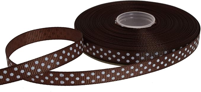 Polka Dot Grosgrain Ribbon 25 Yard Each Roll 100% Polyester (3/8", Coffee)