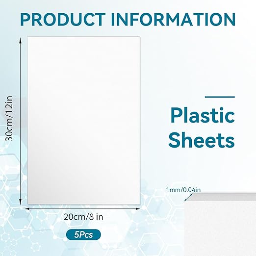 5 Pack White Plastic Sheets 8x12x0.04in Flexible High Tensile Plastic Sheets Hard Plastic Panel for DIY Materials Handicrafts Home Decoration