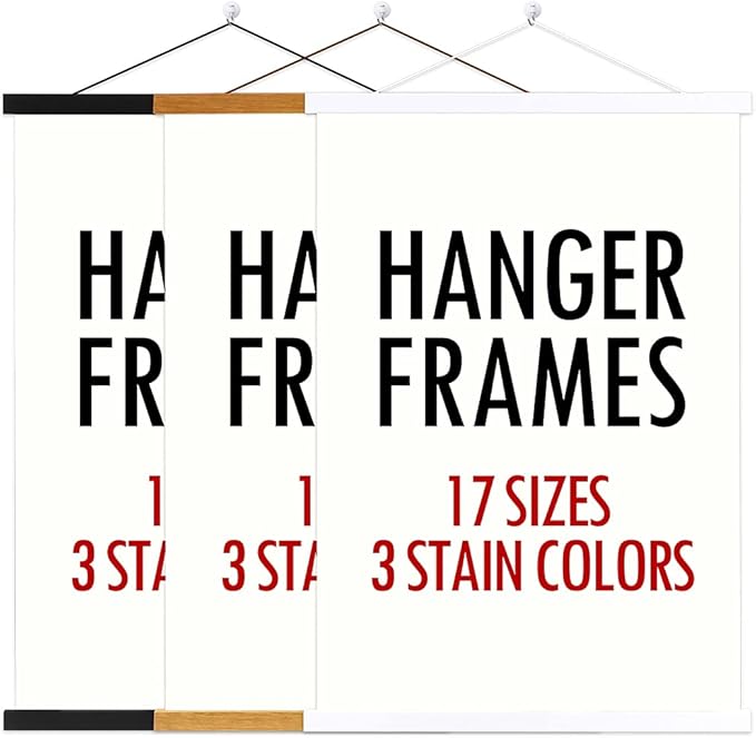 Ywlake Magnetic Poster Hanger, 24x36 24x18 24x32 Poster Frame Wood Wooden Magnet Print Posters Dowel Scroll Hanger Hangers Hanging Kit for Walls Map Canvas Artwork (Black, 24")