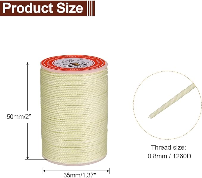 uxcell Round Leather Sewing Waxed Thread, 55m / 60 Yards Wax Polyester String, 0.8mm Waxed Stitching Cord for Leather Crafts, Bookbinding, Bracelets Braided, Beige