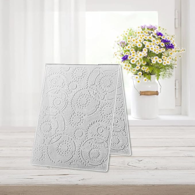 3-D Textured Impressions Gear Embossing Folder, Background Plastic Embossing Folder Template for Card Making Scrapbooking Paper Craft Album Stamps DIY Décor