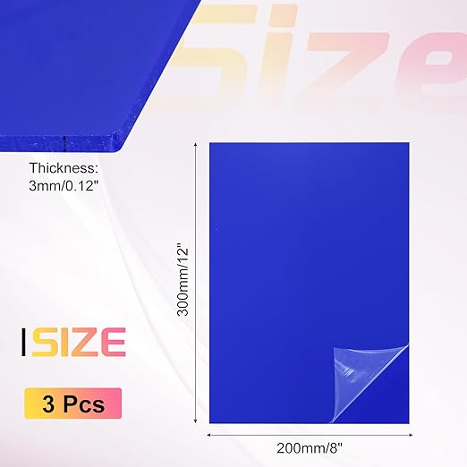 uxcell 3Pcs Acrylic Sheets 12x8 Inch Acrylic Panel 1/8 Inch-3mm Plastic Board for Picture Frames Sign Holders DIY Display Projects Craft, Dark Blue