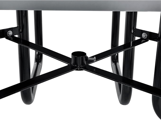 Global Industrial 46" Square Picnic Table, Expanded Metal, Gray Thermoplastic Coating, Attached Benches, 1-1/2” Umbrella Pole Hole, Outdoor-Rated, 1000 lb Capacity