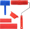 Tanstic 4Pcs Wood Graining Painting Tool Set, Red Blue Rubber Wood Grain Tool and Rubber Empaistic Wood Texture Pattern Roller with Handle for Wall Floor Furniture DIY Room Decoration