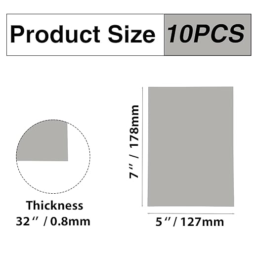 10Pcs Silver Anodized Aluminum Sheet 5" x 7" x 1/32" (0.8mm) Corrosion-Resistant Metal Plates for Laser Engraving, DIY Crafting, Sign Making, Home Decor