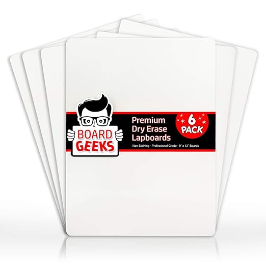 6 Premium Small Dry Erase Board 9"x12"- Portable Dry Erase Lap Board, Handheld Whiteboard- White Boards for Students - Small Whiteboard | Double Sided Erasable White Boards Dry Erase- 6 Pk
