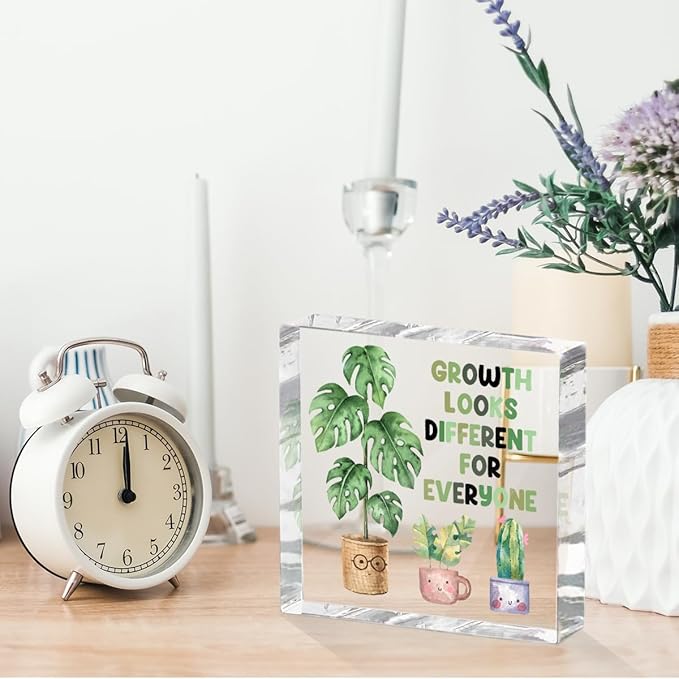 Inspirational Quote Desk Decor Acrylic Sign 4X4 Inch, Watercolor Greenery Positive Affirmation Decorative Signs for Shelf Tabletop Cubicle Room Office, Greenery Gifts for Women Friends