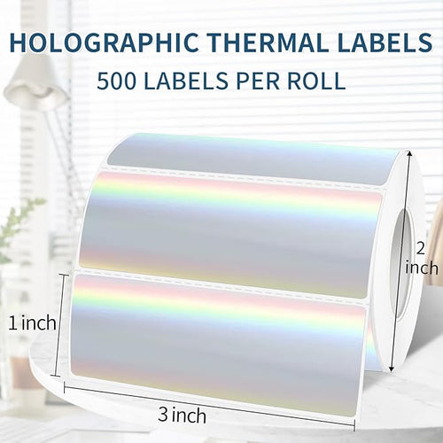1" x 3" Holographic Thermal Label Stickers,Printable Rainbow Glitter Thermal Printer Sticker Labels for Gift Wrapping, Self-Adhesive Name Price Tag DIY Custom Logo Design (500 pcs)