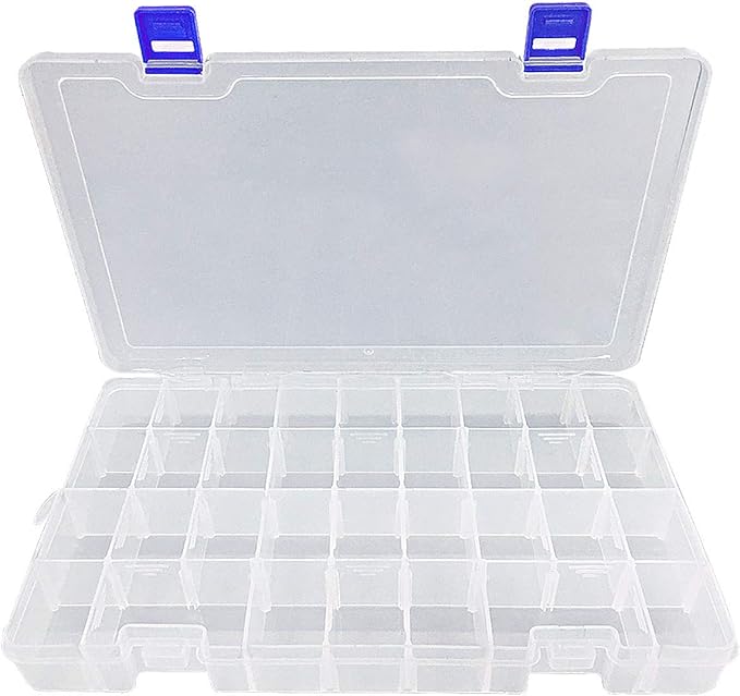 Qualsen Plastic Organizer Storage Box with Adjustable Dividers, Fishing Tackle Box and Bead Organizer Box for Jewelry, Beads, Earrings, Tools, Fishing Hooks, and Small Accessories（34 Grid）