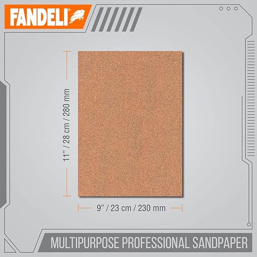 Fandeli | Multi-Purpose Sandpaper | 100 Grit | 25 Sheets of 9'' x 11'' | Ideal for Sanding Metal, Untreated Wood and Painted Surfaces