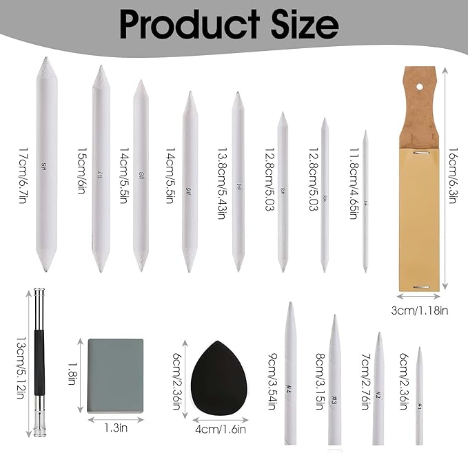 43 Pcs Blending Stumps for Drawing Tortillions Blending Sticks Paper Art Blenders Sketch Drawing Tools with Wipe Scrapers Rub Sponge Kneaded Eraser for Charcoal Sketching Shading