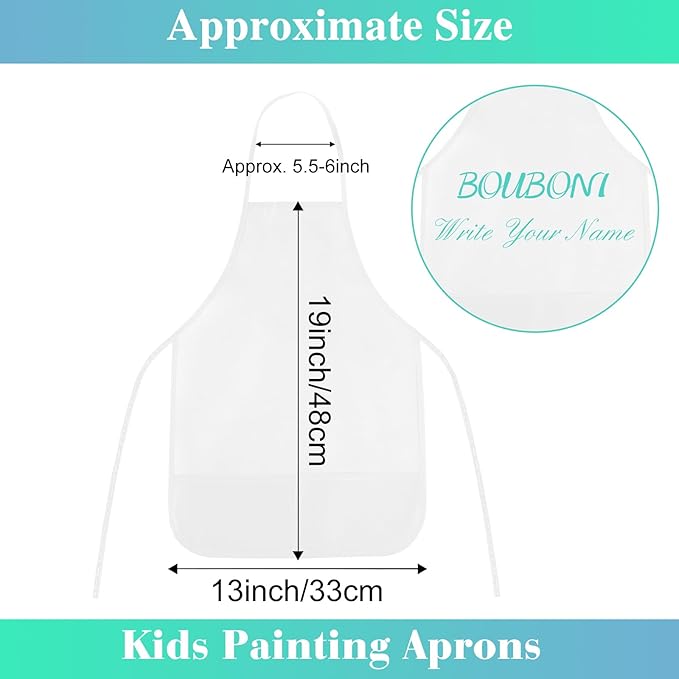12 Pieces White Kids Painting Aprons Kid Art Apron with 2 Roomy Pockets Kids Aprons for Painting Activity Kitchen Crafts