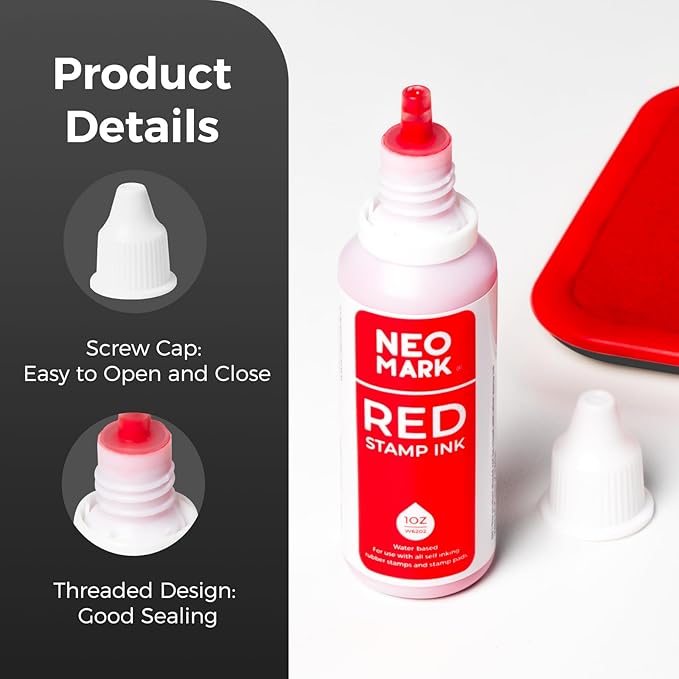Premium Stamp Ink, Quick-Drying and AP-Certified Non-Toxic Refill Ink for Self-Inking Stamps, Date Stamps and Stamp Pads(Red, 1oz)