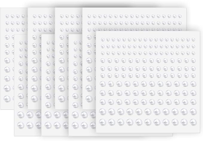 Pearl Stickers for Hair Decoration, Self-Adhesive Gems, 3-6mm White Jewels, Face Body Nail Art Craft (1320)