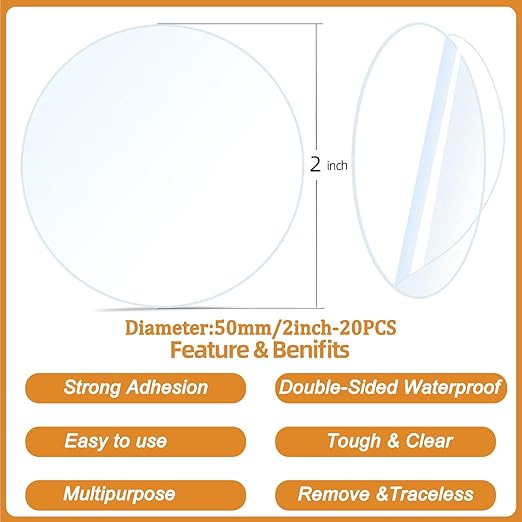 20PCS Heavy Duty Double Sided Adhesive Mounting Circle Tape- Waterproof,Strong Adhesion,Clear, High Strength,No Residue Removability for Hanging,Wall Mounting, Home Decor,Adhesive for Shower