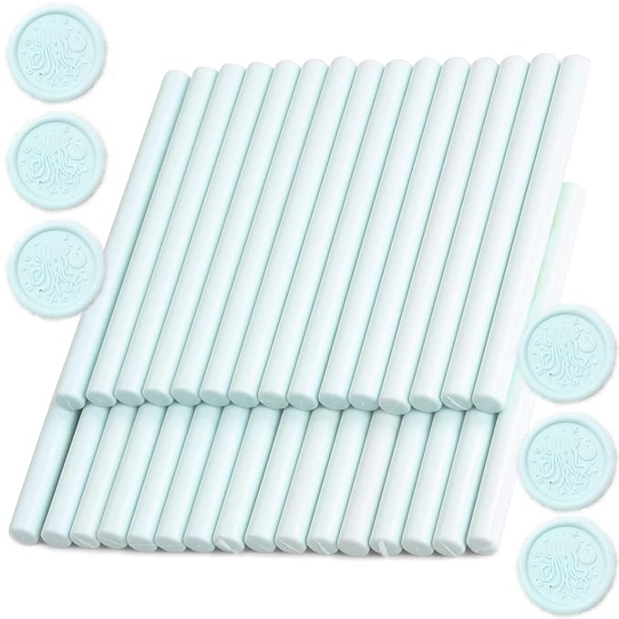 Pale Blue Wax Seal Sticks, 30pcs Sealing Wax Sticks, HOSEALING Glue Gun Sticks for Wax Seal Stamp, Premium for Wedding Invitations, Letter, Envelope (Mini Size)