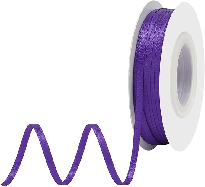 Purple Satin Ribbon 1/8" X 50 Yards Solid Color Double Faced Ribbons Perfect for Crafts Wedding Decor Bow Making Arts Sewing and More