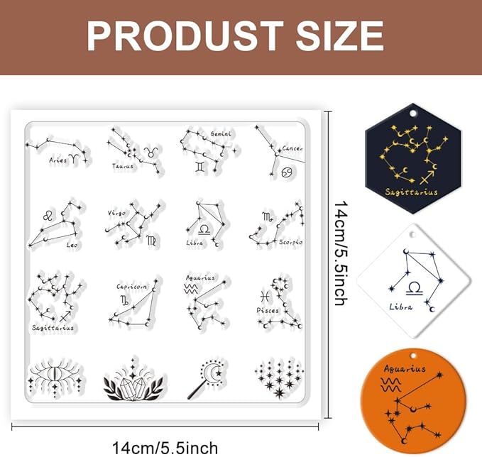 CHGCRAFT Polymer Clay Texture Sheets Constellations Clay Texture Mat Silicone Texture Stamp Clay Modeling Pattern Pad Silicone Clay Texture Mat for Jewelry Earring Making 5.5x5.5inch