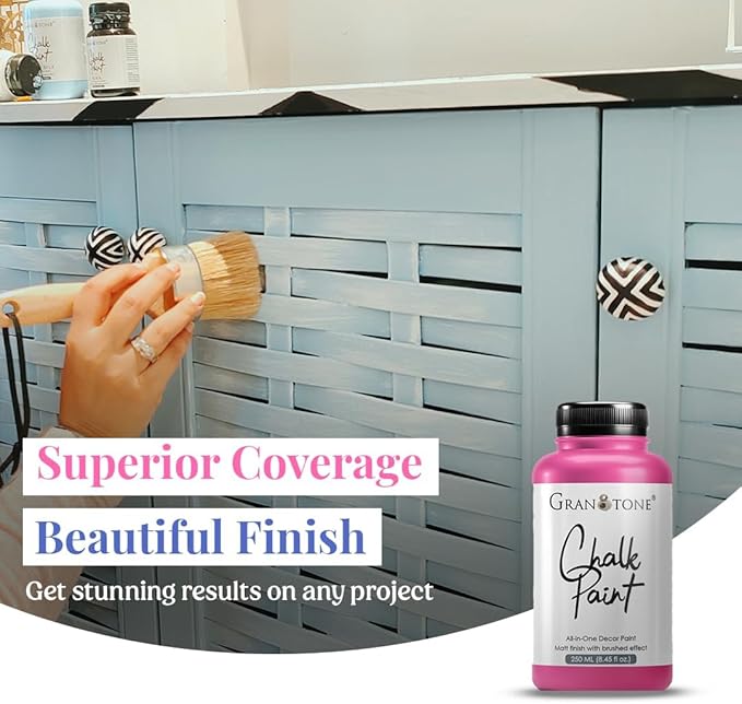 GRANOTONE Chalk Paint for Furniture | Matt-Finish Water-Based Acrylic Paint for Wood, Walls, Metal, Glass, Paper, Fabric Canvas | Maximum Coverage Chalk Paint for Kids & Adults, 120 Ml (GREECE BLUE)