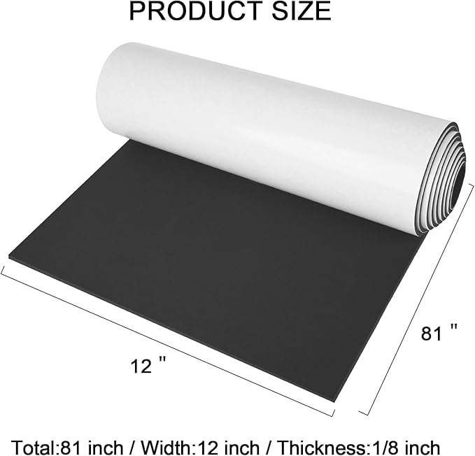 Neoprene Sponge Rubber Foam Sheets with Adhesive Backing, 12" x 81" x 1/8" Black Foam Roll Insulation Board Soundproof Neoprene Mat, Great for Cosplay Padding, DIY, Gaskets, Costume, Crafts