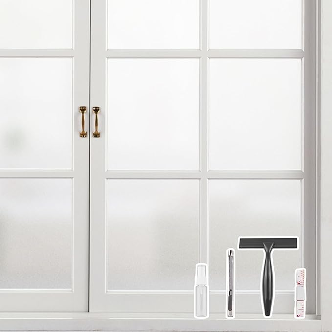 Kromapolis Window Privacy Film Frosted Glass Window Film, Heat Blocking Privacy Film for Glass Windows, Static Cling Non-Adhesive Frosting Window Stickers for Door Home (Frosted, 35.4 x 157.4 inch)
