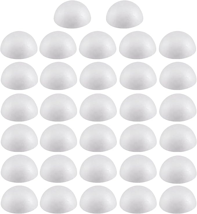 Crafjie 32PCS 2 Inchs Half Round Foam Balls White Hemispherical Polystyrene Balls Half Craft Foam Ball Christmas Craft Ball Wedding Decoration DIY Home Craft Project and Art Decoration