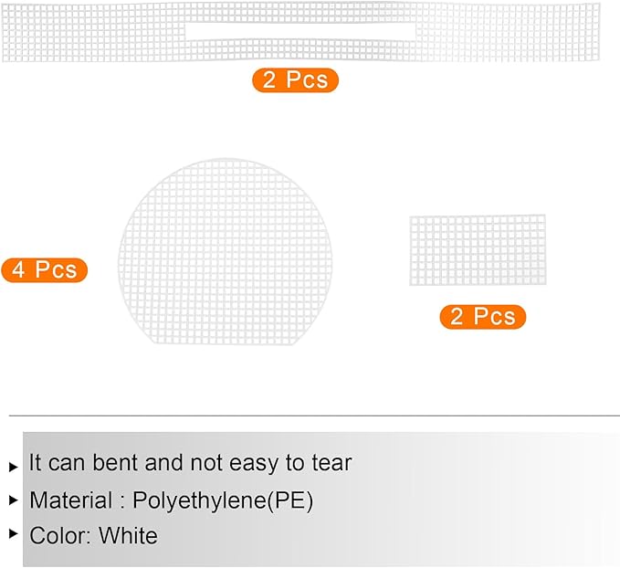 MECCANIXITY 2Set Plastic Mesh Canvas Sheet 4 Count for Crochet Bag Making Blank Canvas Semicircle for Embroidery Needlepoint, Bag, Knit Crochet Mesh, White