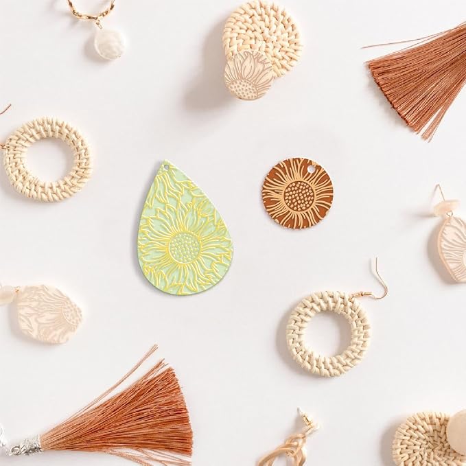 Arbuya Polymer Clay Sunflower Texture Sheets for Earring Jewelry Making, Clay Floral Texture Mat for Polymer Clay Projects Polymer Clay Stamps Earrings Tools