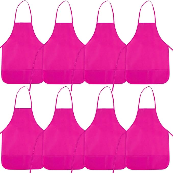 8 Pcs Kids Apron Painting Aprons for Kids Art Smocks Paint Apron Bulk for Painting Classroom Activity Kitchen Crafts Party Supplies(Rose Red)
