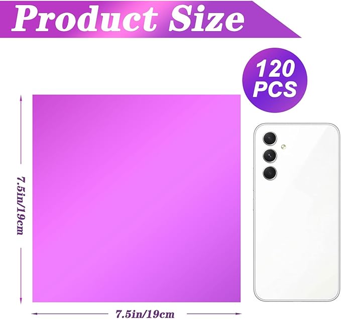 Ahardaim 120Pcs Colored Cellophane Sheets, Cellophane Paper, Colored Cellophane Wrap for DIY Arts Crafts, Packaging Small Gifts, Candy Wrapping, Holidays and Parties Decoration (7.5 x 7.5 Inch)