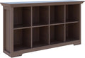 Cube Shelf Bookcase with Base - Wooden 2 Tiers Floor Standing Low Storage Cabinet for Home and Office, 8-Cube Lattice Bookshelf, Walnut