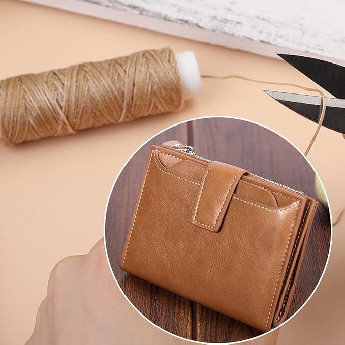 Ftyiwu Waxed Thread, Upholstery Needle and Thread 32 Yards with 7PCS Hand Sewing Needles for Home Upholstery Carpet Canvas Repair Leather Sewing (Khaki)