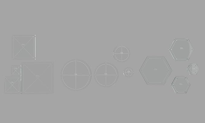Hexagon, Circle, and Square Acrylic Quilting Templates - 12 Pieces with 4", 3", 2", 1" Sizes - 1/4" Seam Allowance - Durable Clear Acrylic for Quilting, Patchwork, Sewing, & DIY Projects