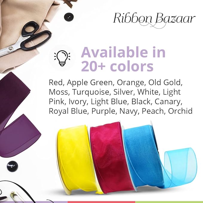 Ribbon Bazaar Sheer Organza Wired Ribbon - 100% Polyester Wire Edged Ribbon for Floral Decor, Table Arrangements, Apparel Embellishment & More - 1-1/2" Light Pink 25yd