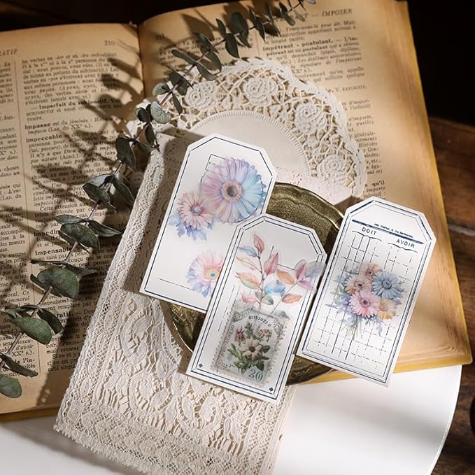 Vintage Vellum Stickers Floral Plants Elements Scrapbooking Supplies Flowers Botanic Natural Translucent Paper Self-Adhesive Junk-Journal Items (Spring Bouquet)