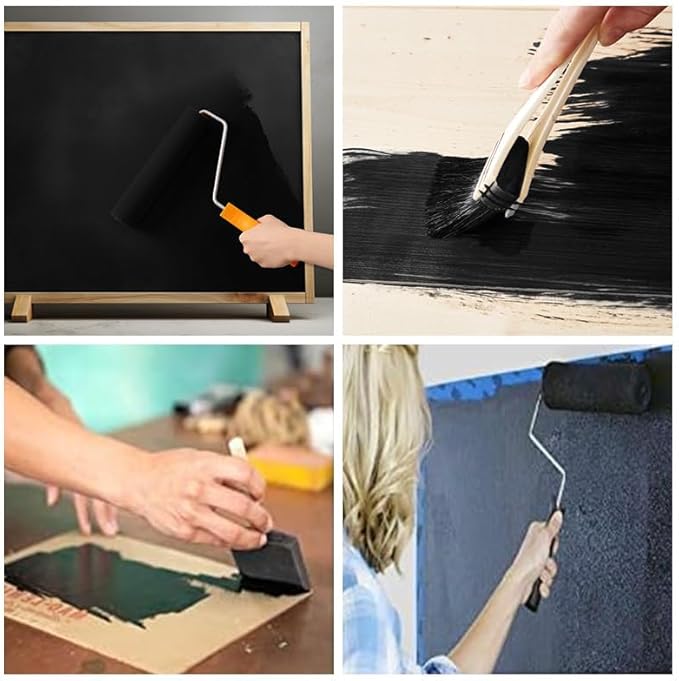 Chalkboard Paint Black Chalk Board Paint for Wood, Metal, Glass, Wall, Plaster Boards Sign, Frame Any Surface Black Matte Finish, Acrylic Non-Toxic, Quick-Dry - 250g, 9oz, Cover