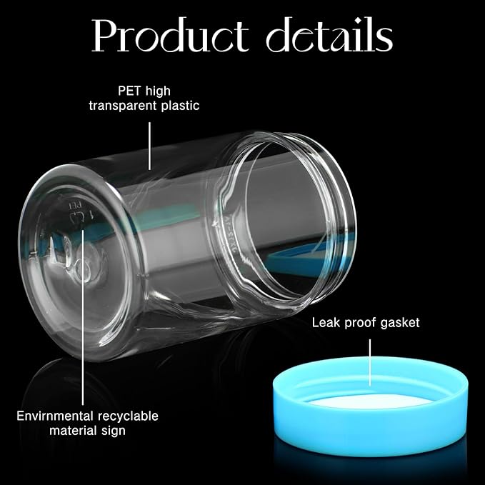 SATINIOR 12 Pack 4 oz Plastic Container Jars with Lids Round Clear Travel Cosmetic Container Slime Jars for Toiletries, Lotion, Cream, Ointments, Makeup, Rhinestone, Samples, Kitchen Storage(Blue)