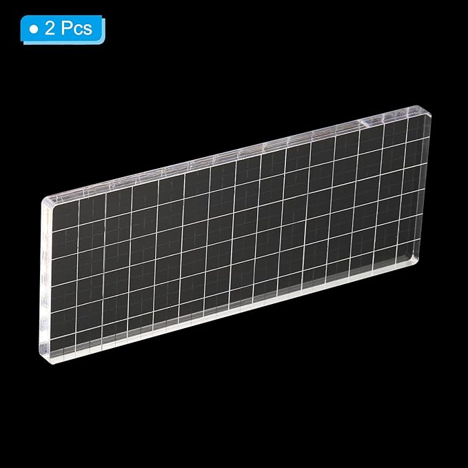 PATIKIL 6" x 3" Acrylic Stamp Block, 2 Pack Clear Stamping Block with Grid Lines Decorative Mounting Blocks Square for Scrapbooking DIY Crafts Card Making