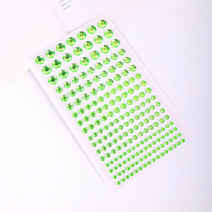 Self Adhesive Face Gems and Pearls for Makeup, Festival Jewels, Hair Gems Pearls, 3/4/5/6/8 mm Round Rhinestone Stickers for Face, Eye, Makeup, Body, Crafts 591Pcs (09_Light Green)