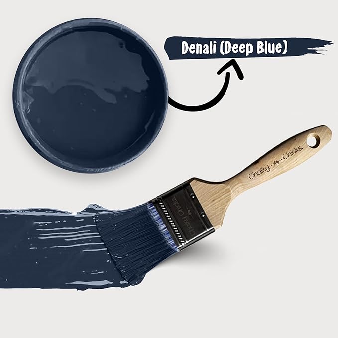 Chalky Chicks All-in-One Chalk Paint for Furniture or Cabinet - 8 Fl Oz - Matte Finish Denali (Deep Blue) for Metal, Wood Furniture Paint - No Sanding All-in-One for Home Decor & Crafts, USA Made