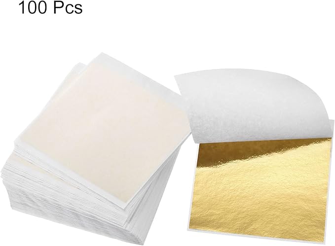 MECCANIXITY Gold Leaf Foil Sheet, Golden Leaf Papers, 3.3 x 3.1inch for Art Decoration, Sculptures, Painting, Pack of 100