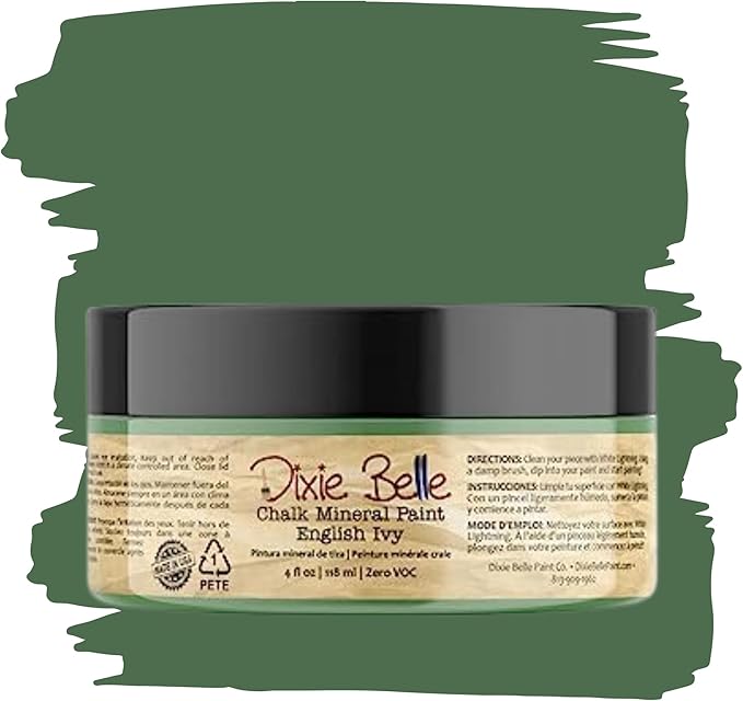 Dixie Belle Paint Company Chalk Finish Furniture Paint - English Ivy (4oz) - Matte Muted Green Chic Chalk Mineral DIY Furniture Paint