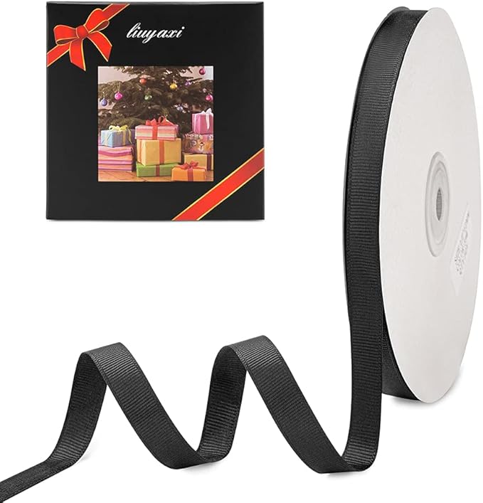 LIUYAXI 3/8" X 50 Yards Solid Black Grosgrain Ribbon, Perfect for Crafts, Wedding Decor, DIY Hair Accessories, Sewing, Gift Package Wrapping and More