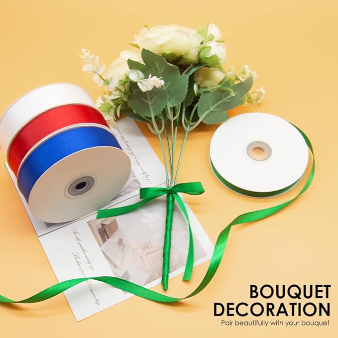 1" x 50 Yards Satin Ribbon - Green Silk Ribbon with Spool - Ideal for Gift Wrapping, Floral Bouquets, Crafts, Wedding Party Decorations, Christmas and Sewing Projects