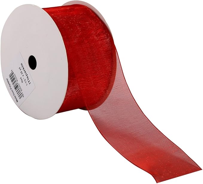 ITIsparkle 11/2" Inch Organza Ribbon 25 Yards-Roll Set for Gift Wrapping Cake Decoration Party Favor Hair Braids Hair Bow Baby Shower Decoration Floral Arrangement Craft Supplies Sheer Ribbon, Red