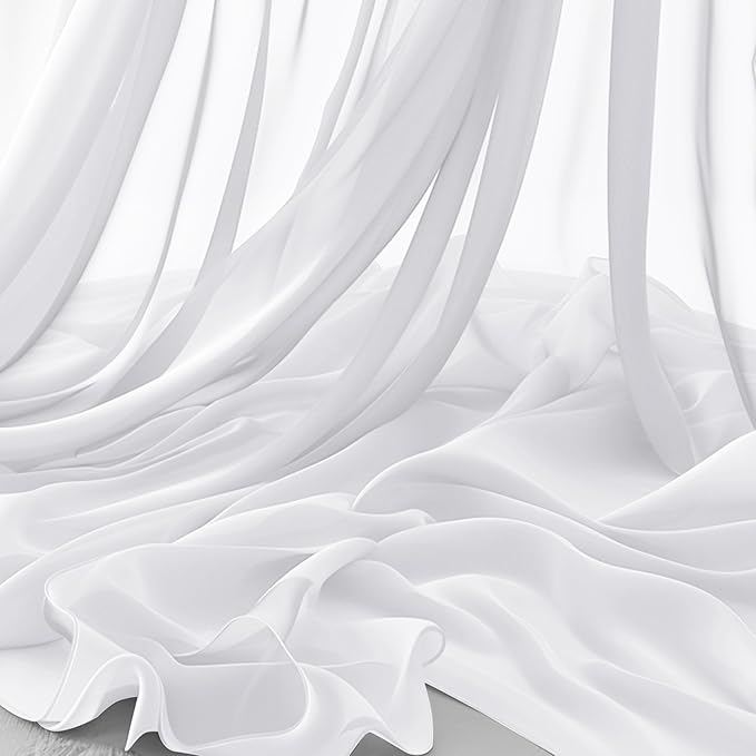 Horbaunal White Chiffon Fabric by The Yard, 5 Yard Continuous Sheer Fabric 59" Wide Soft Draping Fabric for Wedding Arch Draping Party Backdrop DIY Sewing